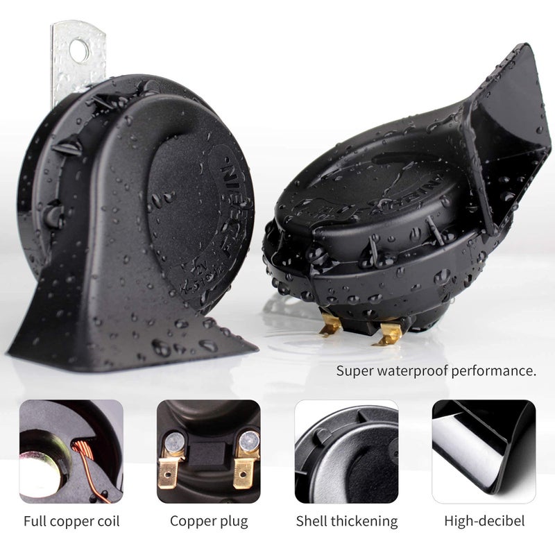 FARBIN Waterproof Air Horn 12V Car Horn Loud Dual-Tone Electric Snail Horn Kit with Relay Harness for Truck Train Motorcycle (Black horn with harness) - Image 3